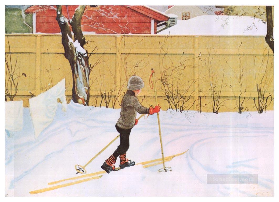 the skier Carl Larsson Oil Paintings